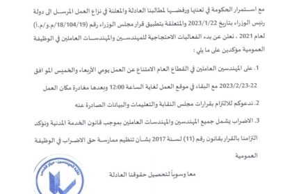 نقابة المهندسين بالضفة تبدأ إضراباً عن العمل اليوم وغدا