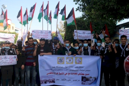 مجلس الشباب الفلسطيني  بمحافظة رفح ينفذ مسير كشفي للتضامن مع حي الشيخ جراح