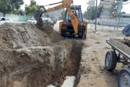 هبوط كبير في المنطقة المتضررة في شارع بغداد بحي الشجاعية