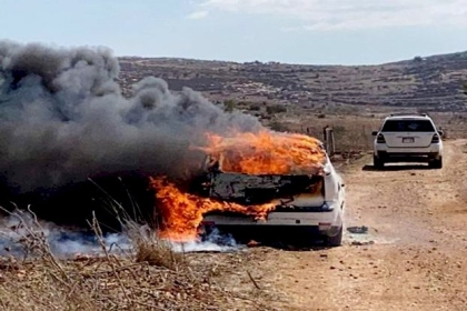رام الله: مستوطنون يحرقون مركبة ويقتلعون أشتال زيتون في قرية المغير
