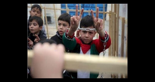 صورة تعبيرية لاطفال يجسدون واقع الاطفال في السجون الاسرائيلية